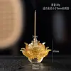 Suporte para vela de incenso de lótus de vidro borossilicato alto, Buda dourado na frente, lâmpada de manteiga de Buda, ornamentos para casa