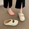 Zapatos de mujer de un solo color, estilo retro, lunares, punta redonda, corte bajo, con cinta mágica, suela blanda, planos, versátiles para el uso diario