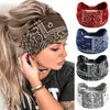 Moda Europeia e Americana Estampada Feminina Estilo Étnico Boêmio Caju Elástica Esportiva Faixa de Cabeça Borda Larga Nó na Cabeça