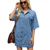 Vestido de ganga lavado com lapela, dois bolsos, botões metálicos, ombros caídos, comércio exterior transfronteiriço europeu e americano Amazon
