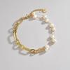 Estilo retro simple francés 14K oro costura doble capa pulsera de perlas personalidad femenina lujo acero inoxidable joyería al por mayor