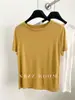 Camiseta Regular de Manga Curta com Ombro Normal para Mulheres, Fibra de Cupro Fresca e Confortável, Fina, Alta Elasticidade, Caimento Fluido, Cor Sólida, Camada Base