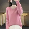 Suéter de punto con cuello en V transfronterizo para mujer, jersey de color liso de corte holgado, adecuado como prenda exterior, nuevo suéter corto de manga larga de otoño