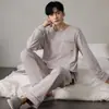 Pijama de hombre para primavera y otoño, conjunto casual de manga larga de algodón puro, nueva colección de otoño 2026, talla grande, se puede usar como ropa exterior, conjunto de ropa de estar para hombre