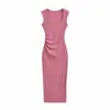 Vestido tailandés para vacaciones de verano, favorecedor y que ilumina, con escote cuadrado, tirantes anchos, diseño acanalado, corte ajustado, vestido midi tipo tank top sexy bodycon