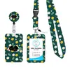 Set de Lanyard con Porta Tarjeta Retráctil con Estampado de Gato Floral Transfronterizo para Oficina Estudiante Colgante de Insignia Lindo