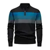 Suéter de Punto para Hombre Talla Europea Transfronteriza Moda Otoño e Invierno Rayas Bloques de Color Tejido Pulóver Media Cremallera Cuello Alto Ropa de Hombre