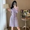 Vestido de Tricô Roxo Estilo Pequeno Chanel Primavera e Outono Feminino Sensual Manga Longa Elegante Socialite Emagrecedor Vestido Base Suéter