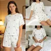Pajama26 nuevo pijama cruzado para mujer, conjunto de shorts de manga corta estampados con cuello redondo, conjunto de ropa de casa de comercio exterior