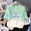 Camiseta Masculina de Manga Curta Degradê, Top Infantil Estampado Moda Verão, Tendência de Roupa Infantil Estilosa, Solta e Versátil