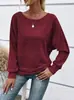 Amazon transfronterizo 2026 nuevo top de camiseta casual cómodo de color liso con cuello redondo, estilo europeo y americano, para mujer, manga murciélago de otoño e invierno