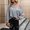 Tiktok Comércio Exterior Europa e América Tiktok Transfronteiriço Outono e Inverno Novo Moletom Solto Casual de Manga Longa com Gola Diagonal Ombro a Ombro para Mulheres
