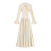 Vestido Longo Puro Desejo com Design Vazado e Caimento, Manga Longa, Fivela Feminina, Manga Sino, Ajuste ao Corpo, Costura, Vestido Longo