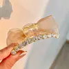 Novo grampo de cabelo de rede de diamante AB dupla face com laço para primavera e verão, grampo de pressão pequeno, presilha de cabelo com temperamento feminino, franja lateral, presilha de tubarão, adorno de cabeça