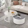 Mesa de centro moderna de lujo ligero de madera maciza para sala de estar de apartamento pequeño, mueble redondo creativo simple nórdico, mesa de almacenamiento de vidrio y hierro
