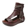 Zapatos Romanos para Mujer, Moda Casual de Verano 2026 Nuevas Sandalias de Cuña de Caña Alta que Aumentan la Altura, Sandalias Peep-Toe de Cuero Suave con Suela Gruesa