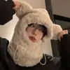 Chapéu de Urso de Pelúcia Fofo para Mulheres no Inverno, Máscara e Cachecol com Forro de Lã Engrossado, Chapéu Lei Feng Quente à Prova de Frio Tudo-em-Um para Ciclismo