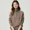 Suéter de Cachemira con Cuello Semiabierto Jaspeado para Mujer, Cárdigan Grueso de Punto Holgado con Cremallera, Capa Base Casual Perezosa Adelgazante de Invierno