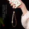 Cordão de Celular com Contas Feito à Mão Sândalo Roxo Estrela Lua Bodhi Novo Estilo Chinês Gato da Fortuna Queimado Corda de Pulso Portátil para Mão Ornamentos de Cordão Cultural
