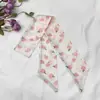 Novo Lenço de Seda Longo Estilo Coreano Primavera e Verão com Estampa de Frutas Cinto para Cabelo Gravata Longa Feminina Cinto de Seda Pequeno para Cabelo Feminino