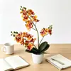 Planta de orquídea Phalaenopsis artificial de 2 tallos y 21 flores, transfronteriza, en maceta, para sala de estar y dormitorio, planta de flor artificial en maceta para decoración de fotografía de boda, maceta pequeña