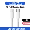 Cabo USB Tipo C para USB C PD 3.1 100W 5A Carregamento Rápido Cabo Carregador Cordão USBC 1M/2M/3M Para MacBook Pro Laptop