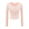 Camiseta de Manga Larga con Botones para Mujer, Top Corto Sexy de Hilo Puro Deseo, Camiseta Base Ajustada de Cintura Alta para Otoño e Invierno, Cuello Americano Medio Abierto
