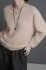 Suéter de Lã com Gola V de Alto Padrão Hong Kong e American Apparel para Mulheres, Suéter de Lã Felpuda Pulôver de Corte Solto, Top de Malha Cashmere