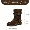 Botas de Caballero con Elevación Interior Botas de Mujer Tacón Grueso Otoño Meiduidui Lade 2026 Hebilla de Cinturón Occidental Nueva Moda