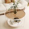 Mesa de Café Estilo Crema Vidrio Changhong Sala de Estar Apartamento Pequeño Simple Moderna Casa de Alquiler Redonda Doble Capa Placa de Roca Mesa de Café Pequeña