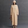 Vestido Saia Longa Casual de Caxemira com Temperamento Feminino Nova Moda Gola Redonda Estilo Preguiçoso Outono e Inverno Saia Solta