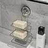 Portajabón de Ventosa sin Taladro, Jabonera Doble Capa de Acero Inoxidable para Montar en Pared, Diseño Hueco para Prevenir la Acumulación de Agua