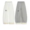 Pantalones Casuales de Lana de Cordero Estilo Americano con Borde Enrollado y Abalorios de Estrella para Hombres y Mujeres, Invierno Holgados Forrados de Felpa Moda Cálida de Pierna Ancha