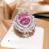 Anel Aberto Rosa Zircônia Rosa Full Diamond Rede Social ao Vivo Simulação Turmalina Rosa para Mulheres