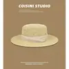 Sombrero de Paja Plano Estilo Francés para Mujer, Sombrero Tejido Estilo Old Money de Verano con Ala Ancha para Salidas, Vacaciones en la Playa y Protección Solar
