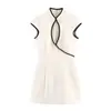 Para Comercio Exterior Europeo y Americano Transfronterizo Ropa de Mujer Aliexpress Más Vendido Verano Color Sólido Bloqueo de Color Borde Ribeteado Cuello Alto Vestido Ceñido a la Cintura