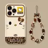 Pulsera de Gato con Estampado de Leopardo Adecuada para Funda de Teléfono Apple 17 iPhone 18 Pro Max Silicona 16 Correa 14 Ventana Grande