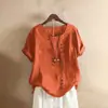 Blusas Femininas de Algodão e Linho Transfronteiriças, Camisetas Casuais Soltas de Algodão e Linho Plus Size, Roupas Femininas de Algodão e Linho, Roupas Femininas Plus Size, Itens Mais Vendidos da Amz