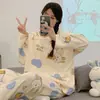 Nuevo 2024 Estilo Coreano Estilo Ins Pijama Delgado Manga Larga Pantalones Mujeres Suelto Dibujos Animados Estilo Coreano Ropa de Casa Traje