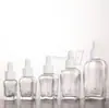 Botella Cuadrada de Vidrio Transparente para Aceite Esencial 100ml Gotero con Punta de Plástico Botella para Loción Material de Empaque Cosmético Exportación Transfronteriza Exportación