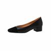Base de Cuero Completo Combinación de Colores Versátil Otoño 2023 Nuevo Elegante Commuter Punta Cuadrada Piel de Oveja Tacón Bajo Zapatos de Boca Baja con Puntera Negra para Mujer