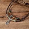 Collar de cuentas de madera multiforma estilo retro para mujer con cadena de clavícula tejida con forma de hoja caliente de comercio electrónico transfronterizo