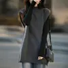 Novo Colete Tricotado Feminino Outono/Inverno 2025, 100% Lã, Gola Alta Rebatida, Sem Mangas, Cor Sólida, Camada Longa