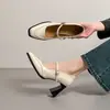 Versão em Pele de Ovelha~Sapatos Mary Jane Retrô Franceses para Mulheres, Bico Quadrado, Tira Única, Efeito Emagrecedor, Salto Bloco, Branco, Salto Alto para o Trabalho