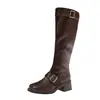 Botas Longas com Fivela Retro para Mulheres, Cano Ajustado, Circunferência Pequena do Cano, Novo Modelo 2026 Botas de Cavaleiro, Botas de Salto Grosso Acima do Joelho