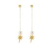 Brincos Simples de Estilo Retrô Francês com Design de Borla de Pérola em Estrela de Oito Pontas Linha de Aço Inoxidável Banhado a Ouro 18K