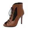 En Stock 2026 Nuevo Modelo Comercio Exterior Transfronterizo Delgados de Tacón Alto con Punta Abierta con Cordones de Encaje Bajos Sandalias Botas Martin para Mujer Zapatos para Mujer