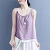 Camisola de Algodón y Lino Verano Nuevo Estilo Falso Dos Piezas Top para Mujer Holgado Elegante Ropa de Abrigo Camisola Otro Estilo Liso