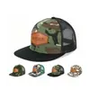 Directo del fabricante: gorras de camionero de ala plana con camuflaje personalizado, gorras de béisbol, etiquetas de cuero PU, grabado láser y gorras de malla transpirables estilo americano