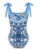 Traje de baño de una pieza con estampado a doble cara para mujer 2026 Nuevo Comercio Exterior Transfronterizo Estilo Europeo y Americano Bandeau Traje de baño con lazo integrado